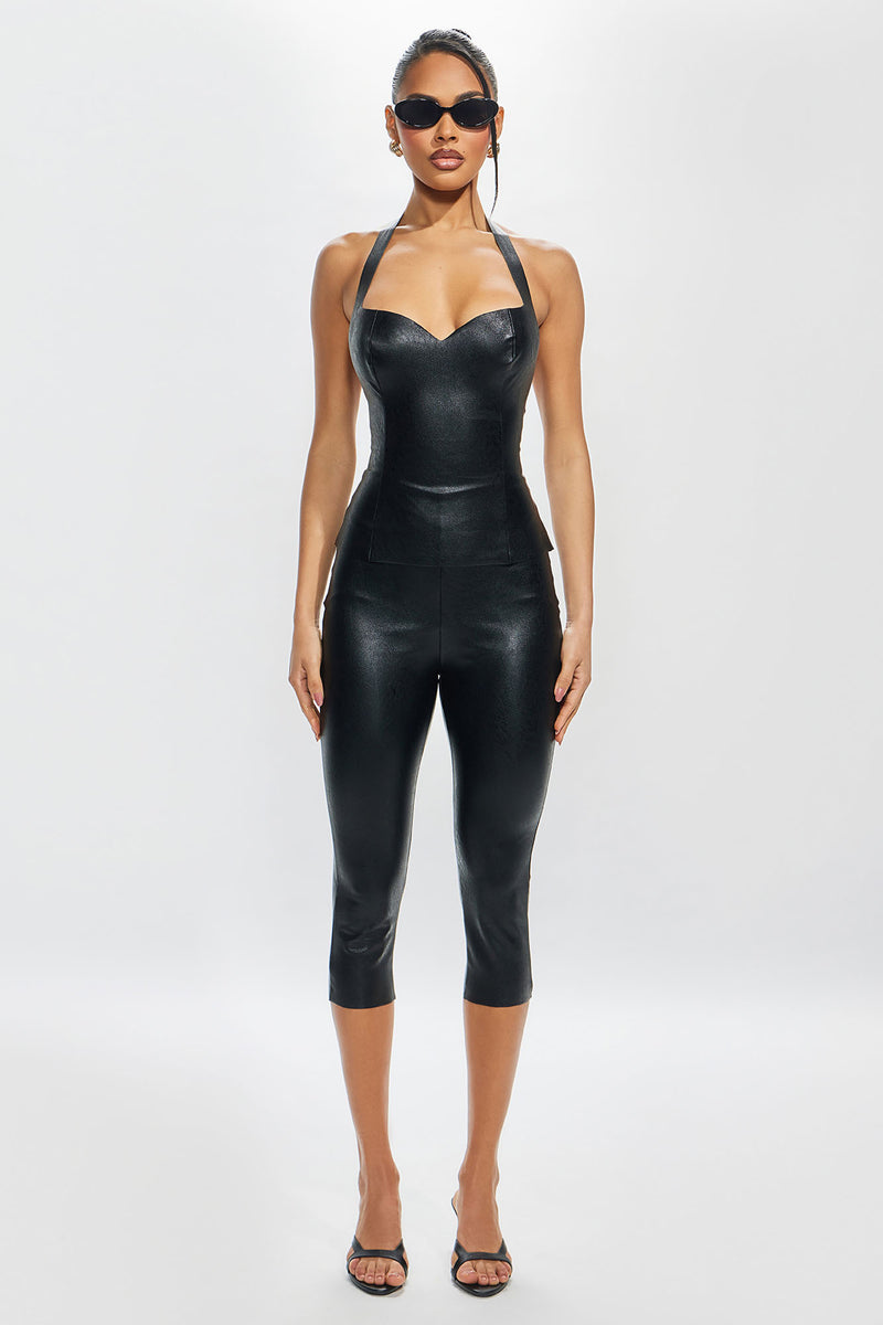 Kiss & Don't Tell Faux Leather Corset Top - Black