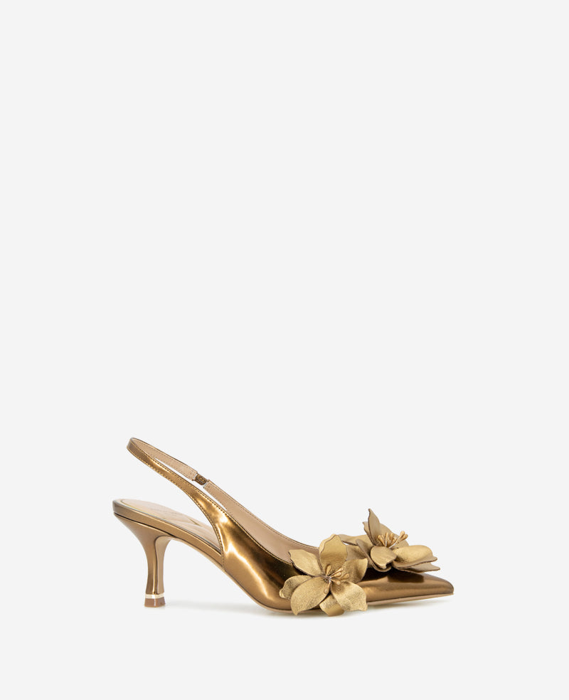 Davia Metallic Floral Appliqué Slingback