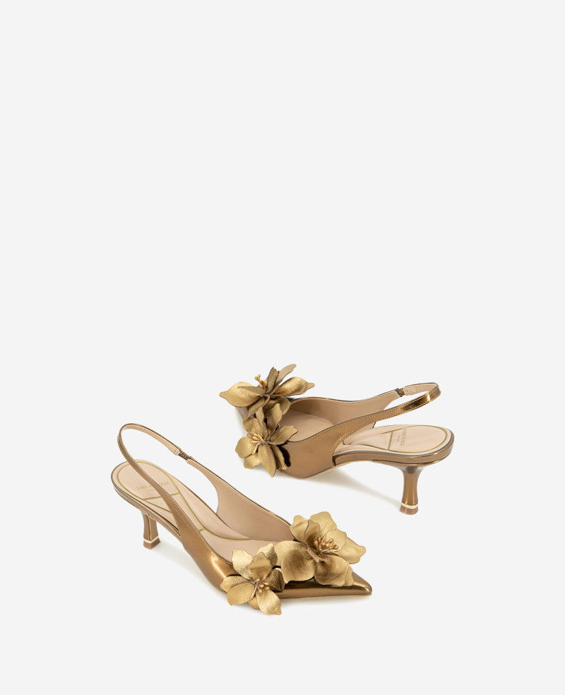Davia Metallic Floral Appliqué Slingback