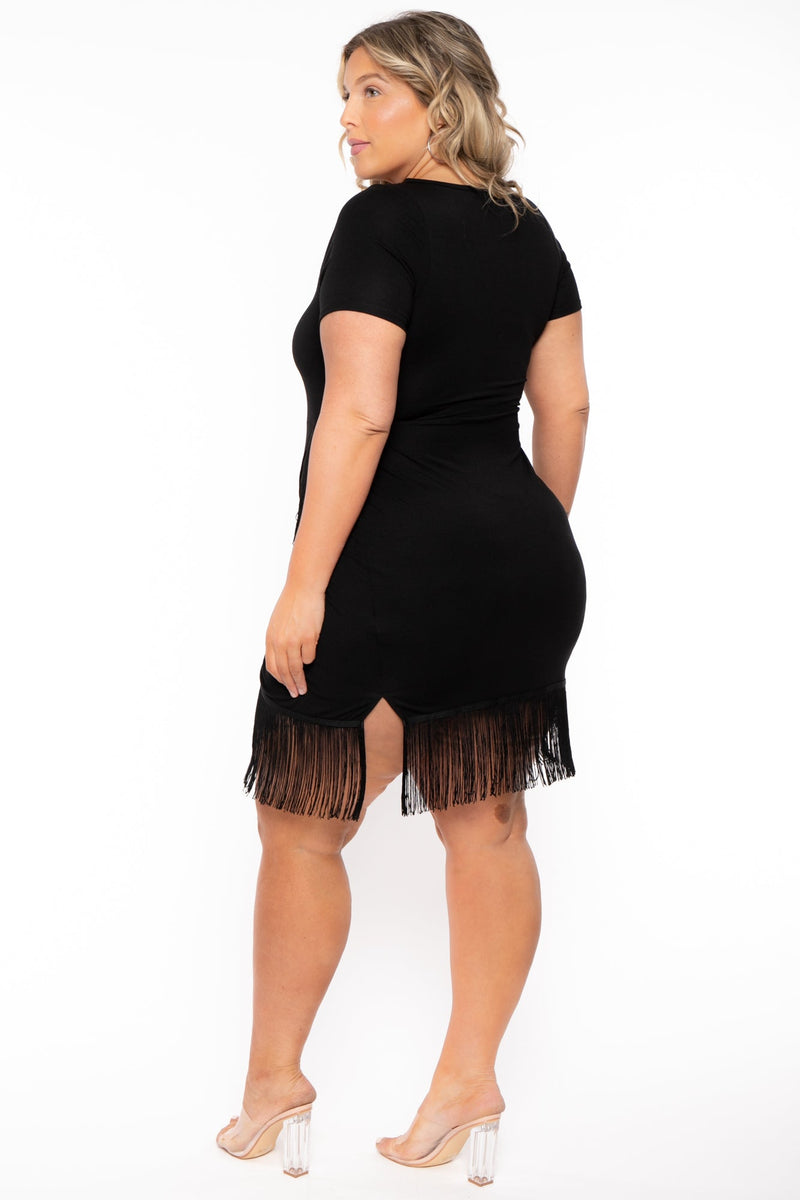 Plus Size Mamacita Fringe Dress - Black