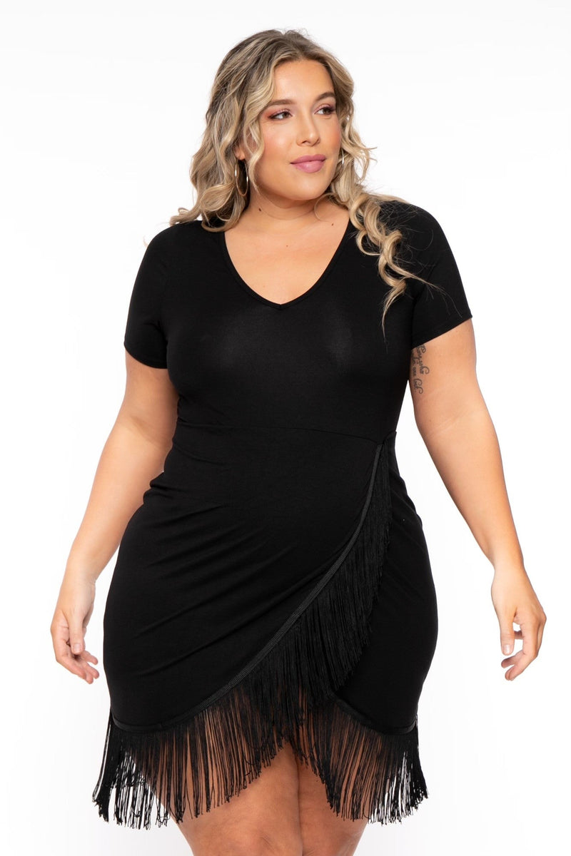 Plus Size Mamacita Fringe Dress - Black