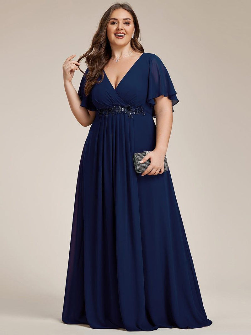 pretty IVYROSE|Plus Size Applique Short Sleeve A-Line Chiffon Evening Dress