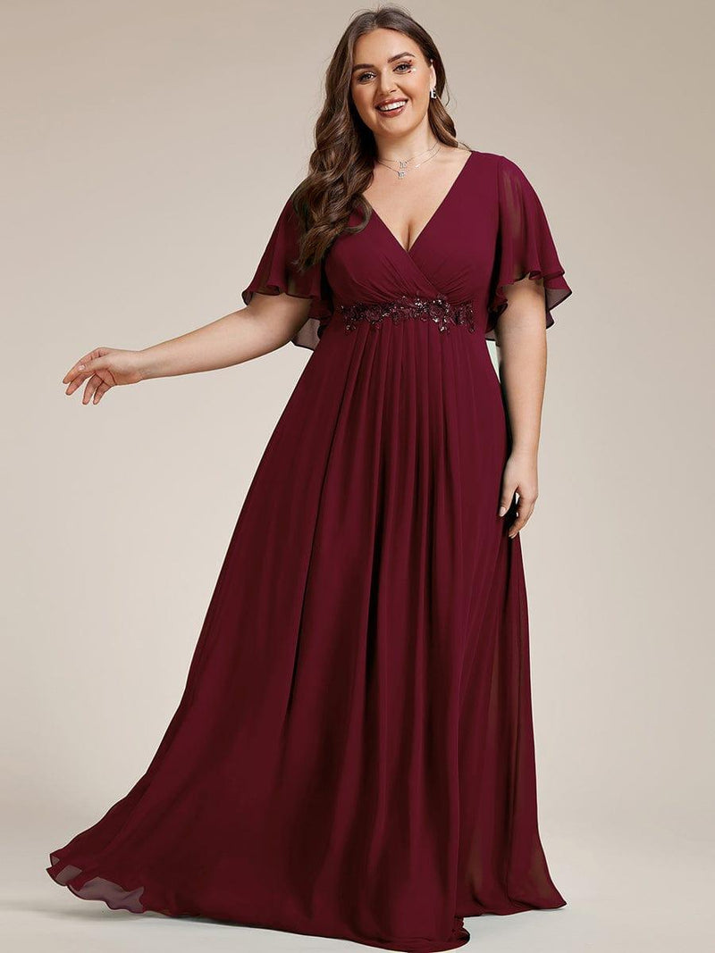 pretty IVYROSE|Plus Size Applique Short Sleeve A-Line Chiffon Evening Dress