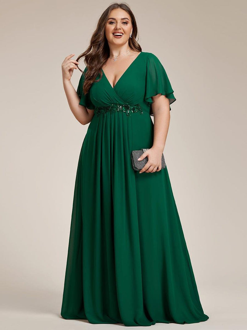 pretty IVYROSE|Plus Size Applique Short Sleeve A-Line Chiffon Evening Dress