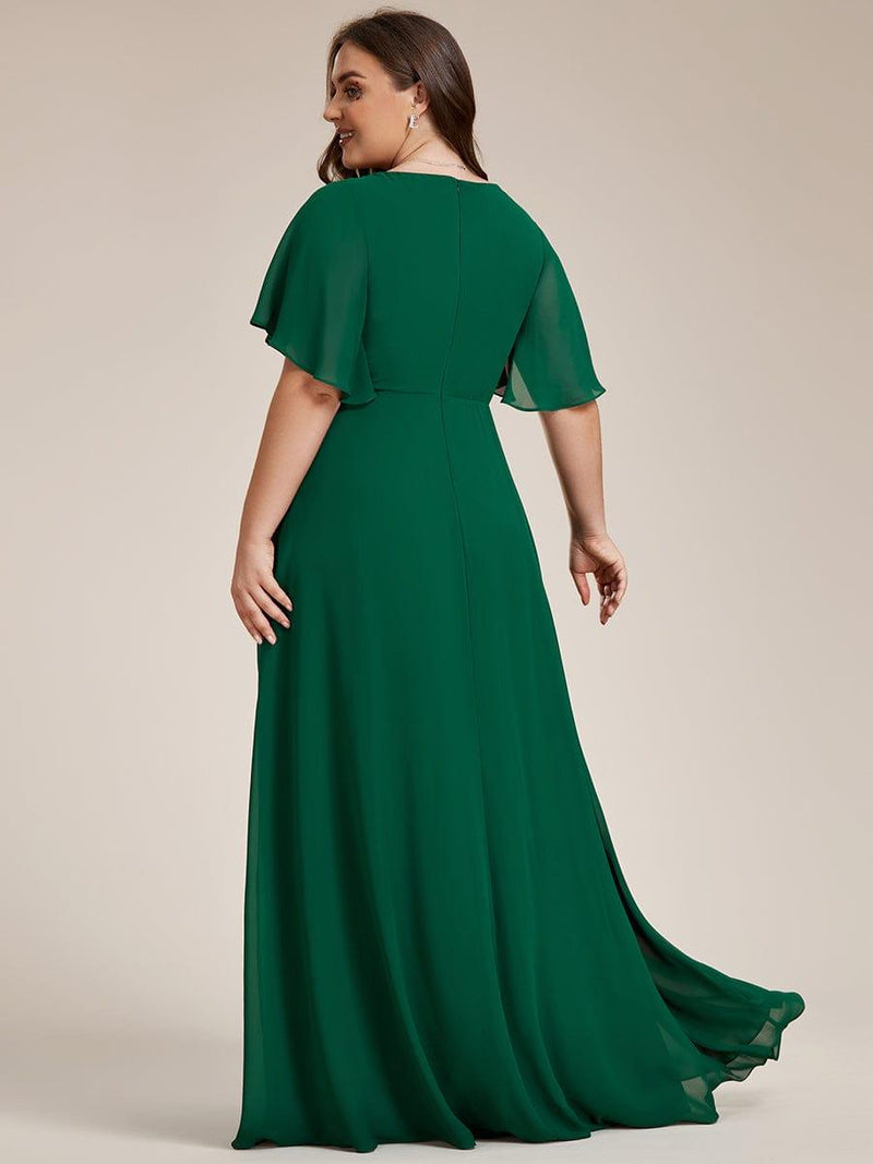 pretty IVYROSE|Plus Size Applique Short Sleeve A-Line Chiffon Evening Dress