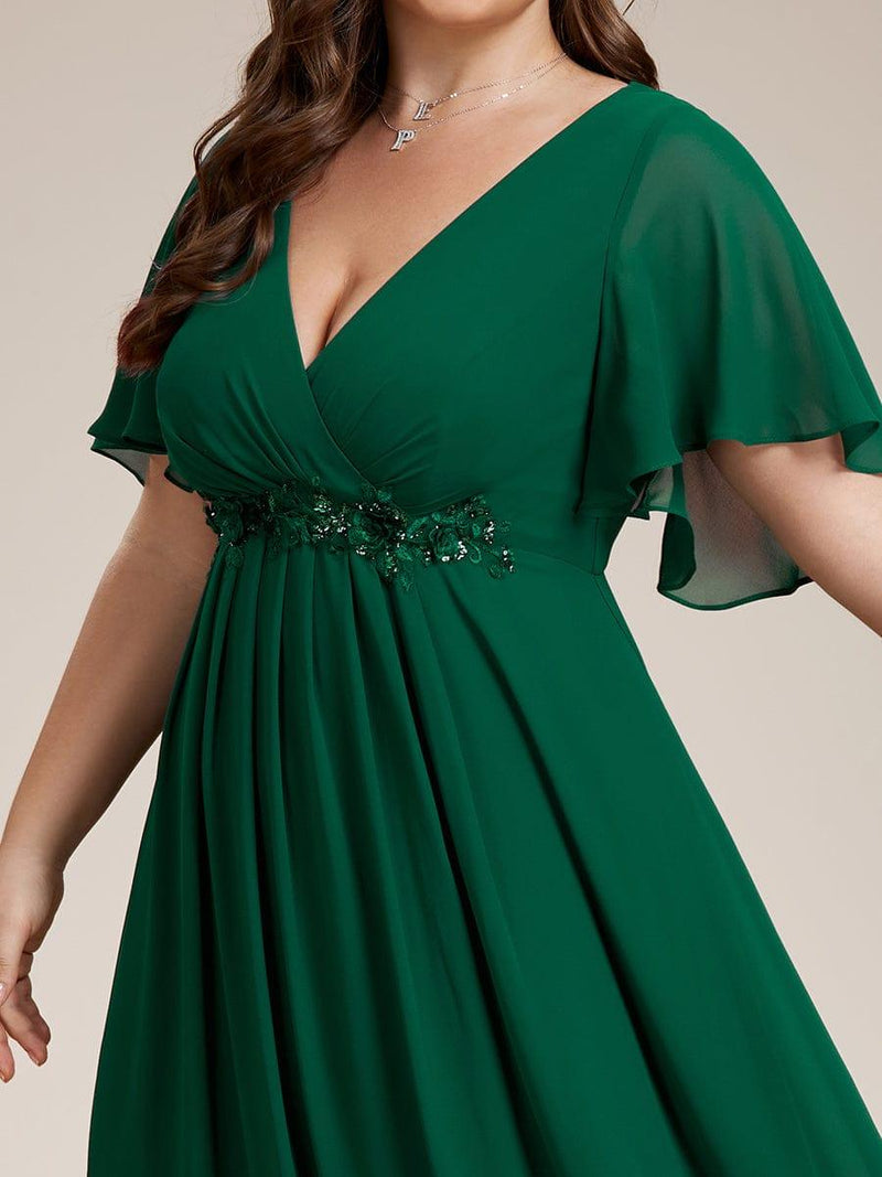 pretty IVYROSE|Plus Size Applique Short Sleeve A-Line Chiffon Evening Dress