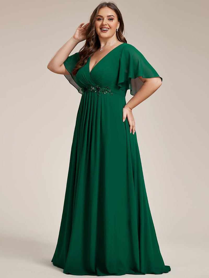 pretty IVYROSE|Plus Size Applique Short Sleeve A-Line Chiffon Evening Dress
