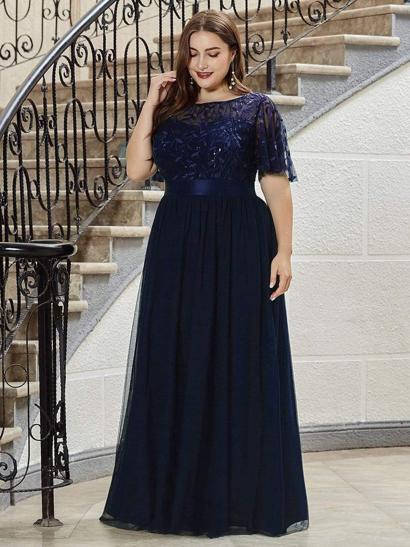 pretty SAPHIR|Plus Size Women's Embroidery Bridesmaid Dress with Short Sleeve
