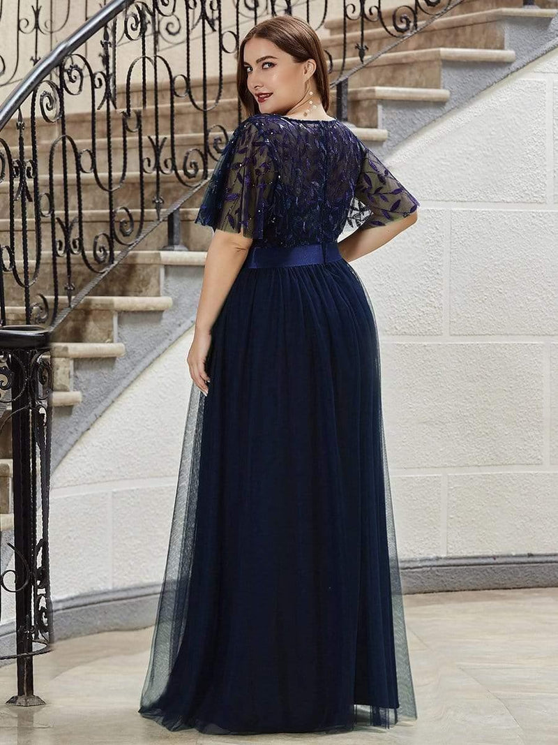pretty SAPHIR|Plus Size Women's Embroidery Bridesmaid Dress with Short Sleeve