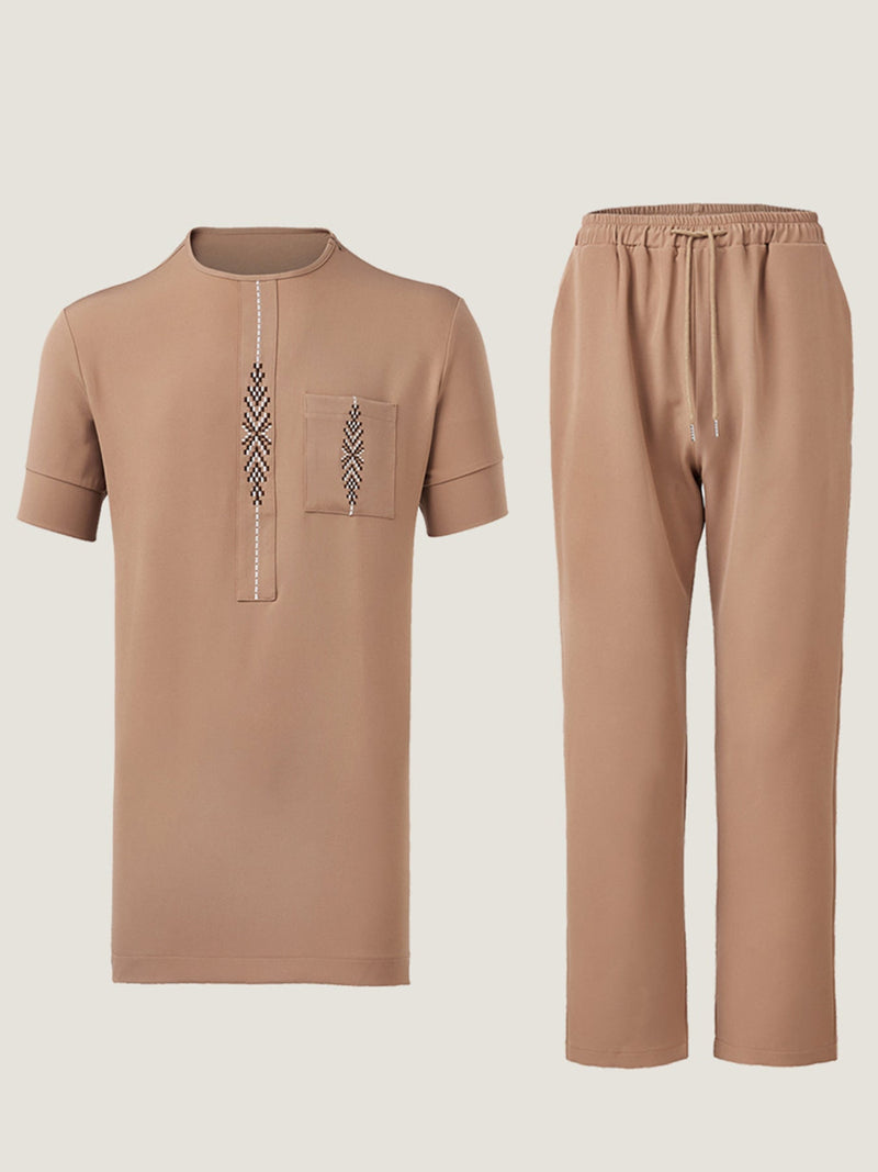 Plus Size Embroidered Short Sleeve Men's Set