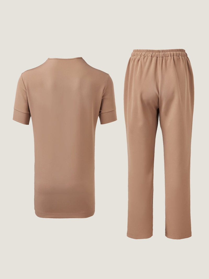 Plus Size Embroidered Short Sleeve Men's Set