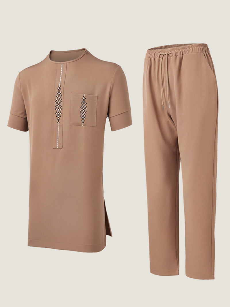 Plus Size Embroidered Short Sleeve Men's Set