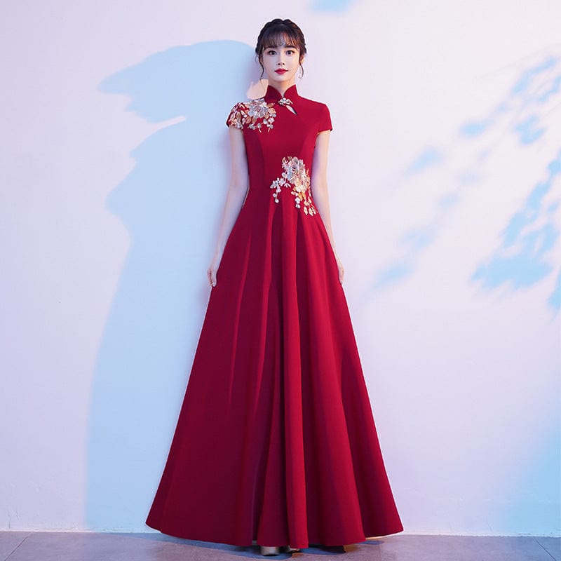 Floral embroidery, wedding floor length plus size Qipao