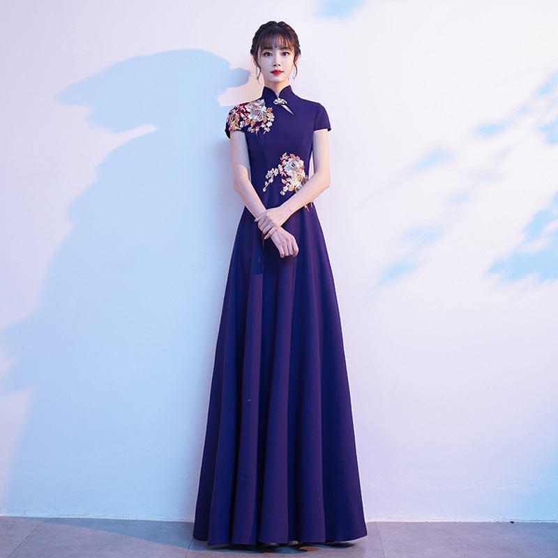 Floral embroidery, wedding floor length plus size Qipao