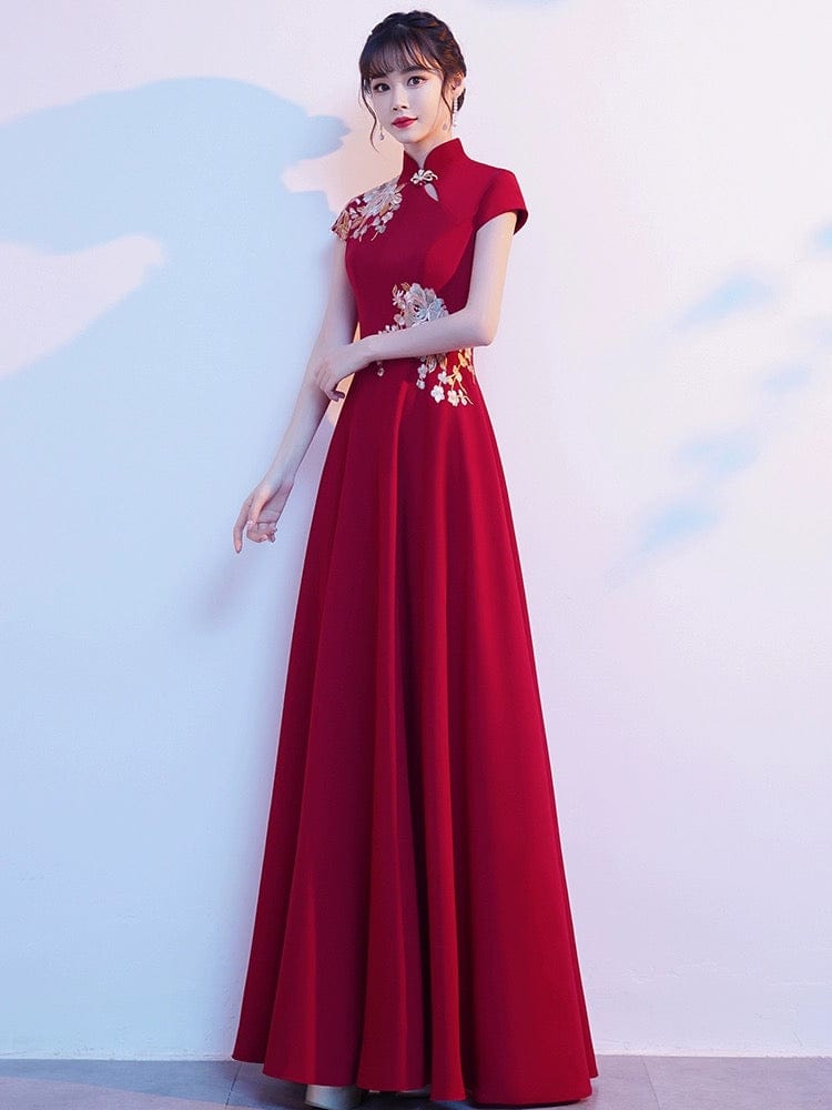 Floral embroidery, wedding floor length plus size Qipao