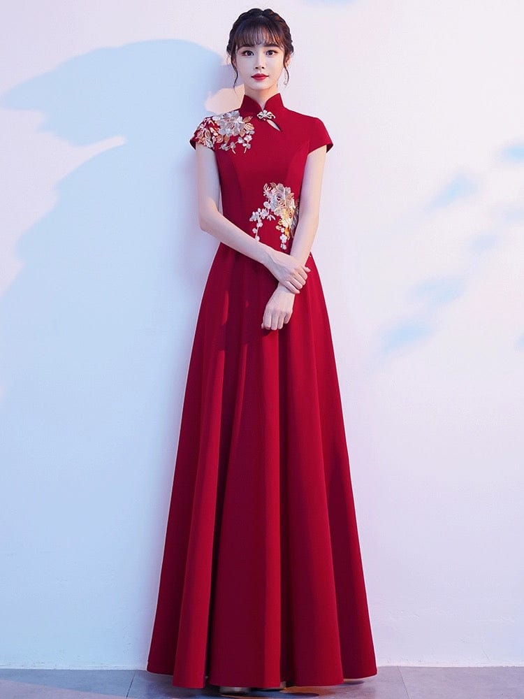 Floral embroidery, wedding floor length plus size Qipao