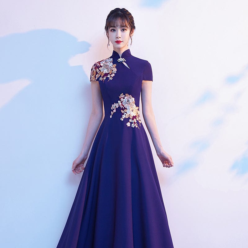 Floral embroidery, wedding floor length plus size Qipao