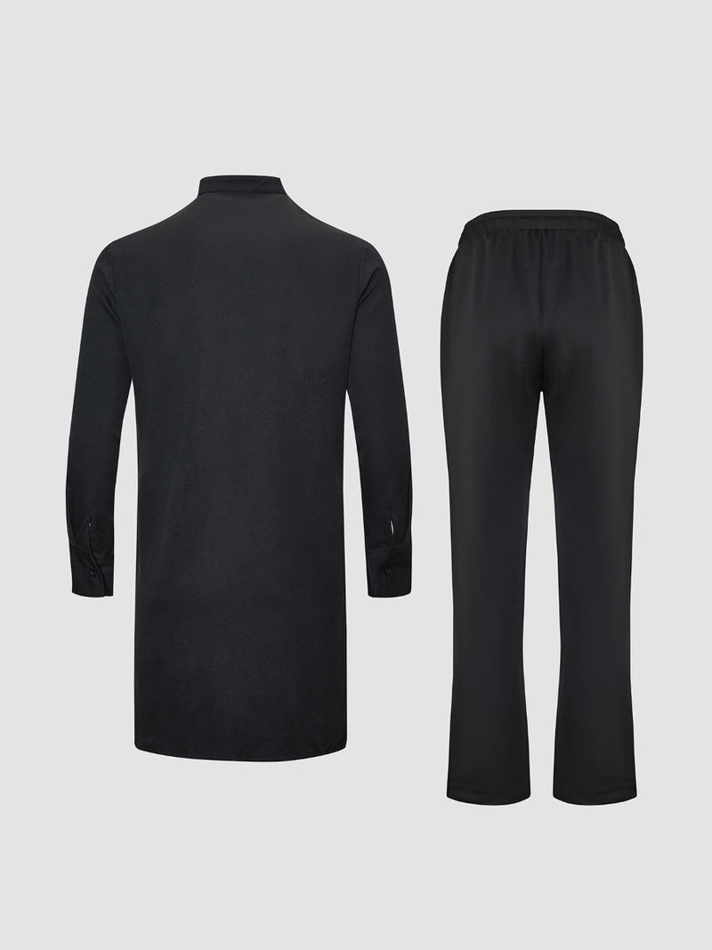Plus Size African Black Colorblock Long Sleeve Men's Set