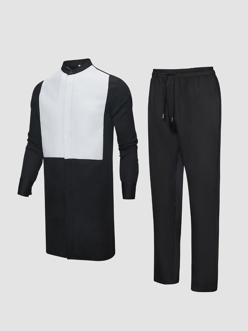Plus Size African Black Colorblock Long Sleeve Men's Set