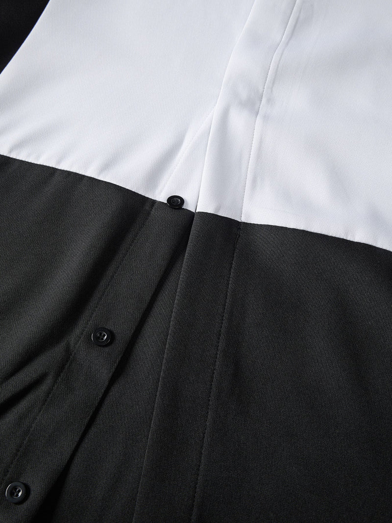Plus Size African Black Colorblock Long Sleeve Men's Set