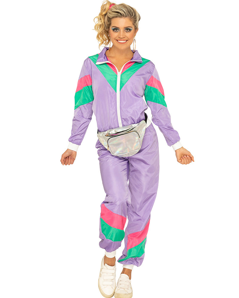 80s Purple Tracksuit Womens Plus Size Costume