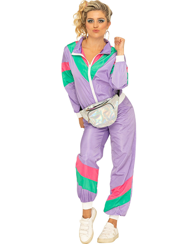 80s Purple Tracksuit Womens Plus Size Costume