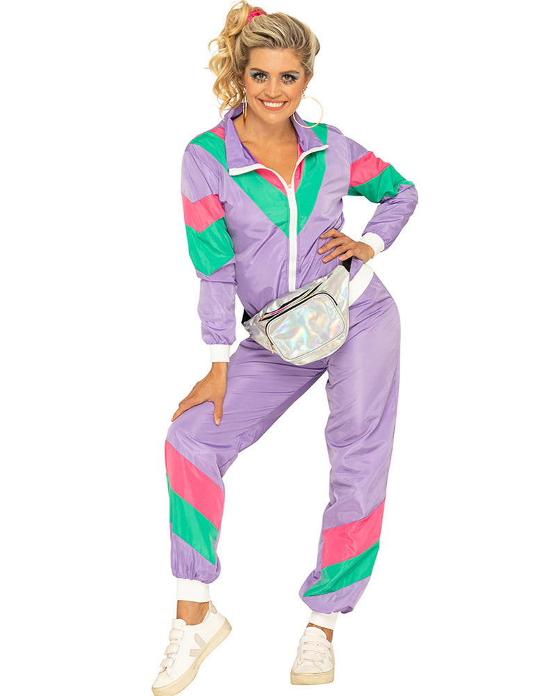 80s Purple Tracksuit Womens Plus Size Costume