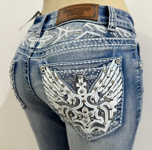 PLUS SIZE WT-766 BOOTCUT EMBROIDERED STRETCHY WOMEN'S BLING JEANS - WESTFIELD EAGLE