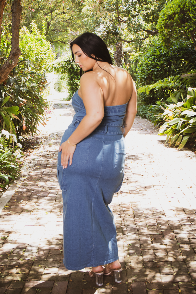 Plus Size  Cargo Chic Maxi Dress - Light Wash