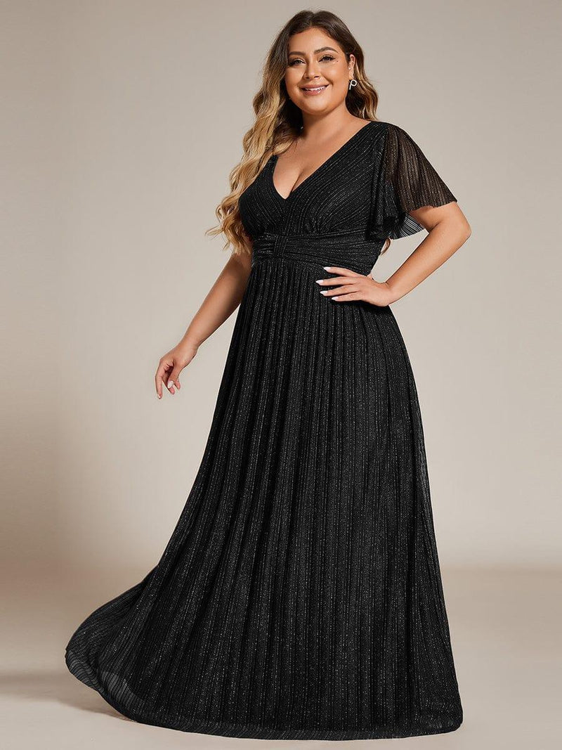 pretty DAPHNE|Plus Size Sparkle Short Sleeves Formal Evening Dress with V-Neck