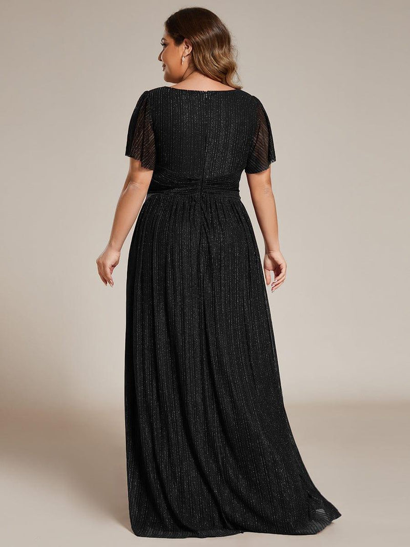 pretty DAPHNE|Plus Size Sparkle Short Sleeves Formal Evening Dress with V-Neck
