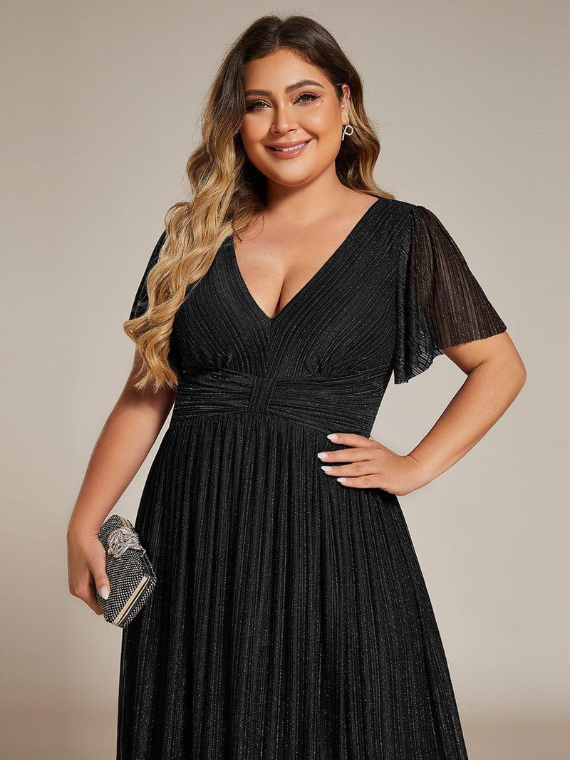 pretty DAPHNE|Plus Size Sparkle Short Sleeves Formal Evening Dress with V-Neck