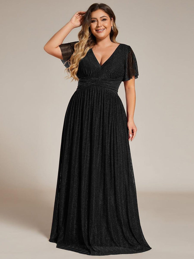 pretty DAPHNE|Plus Size Sparkle Short Sleeves Formal Evening Dress with V-Neck