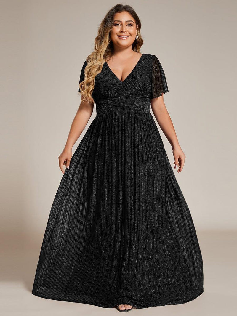 pretty DAPHNE|Plus Size Sparkle Short Sleeves Formal Evening Dress with V-Neck
