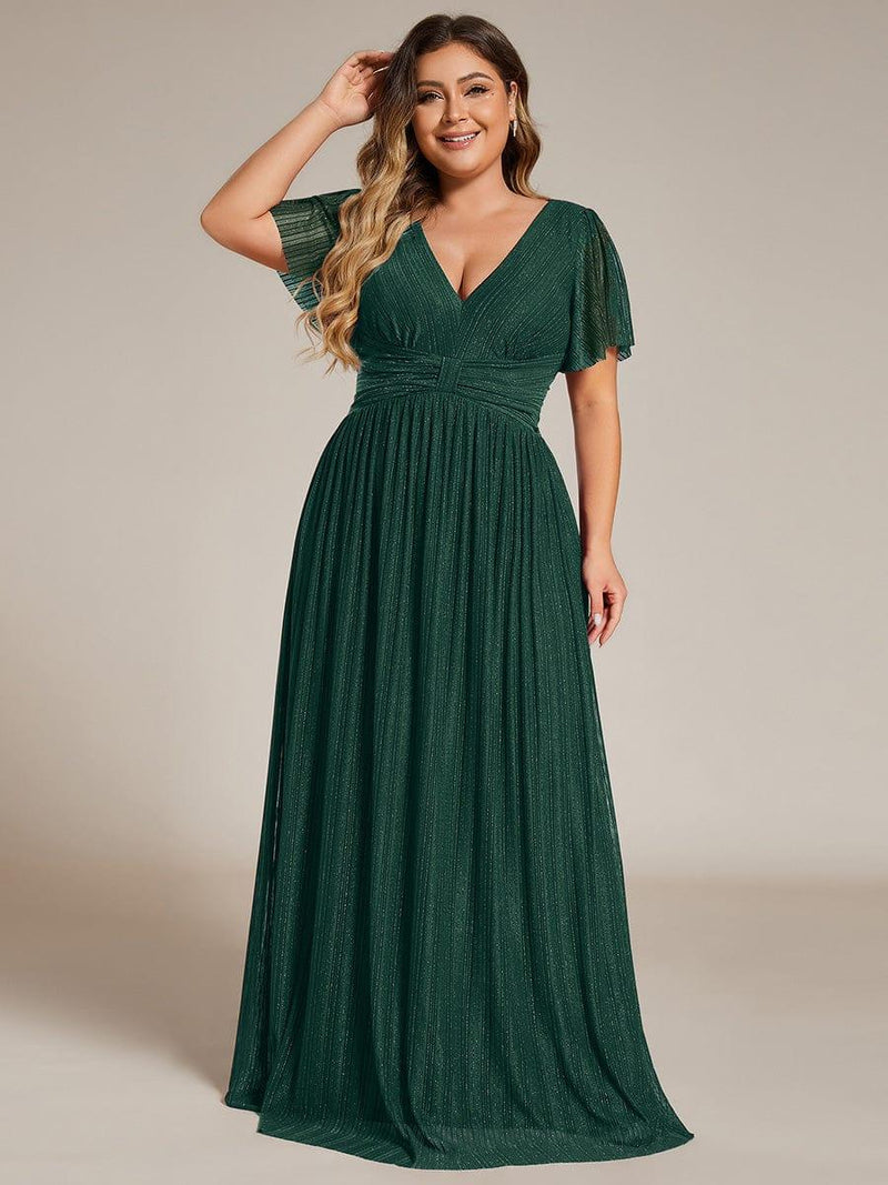 pretty DAPHNE|Plus Size Sparkle Short Sleeves Formal Evening Dress with V-Neck