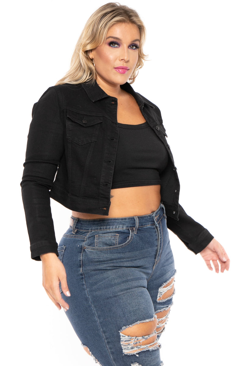 Plus Size Basic Denim Jacket - Black