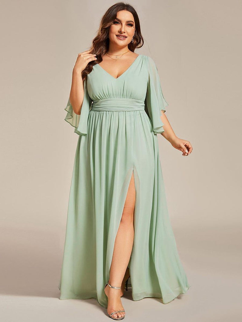 pretty ELYAN|Plus Size V-Neck A-Line Chiffon Bridesmaid Dress