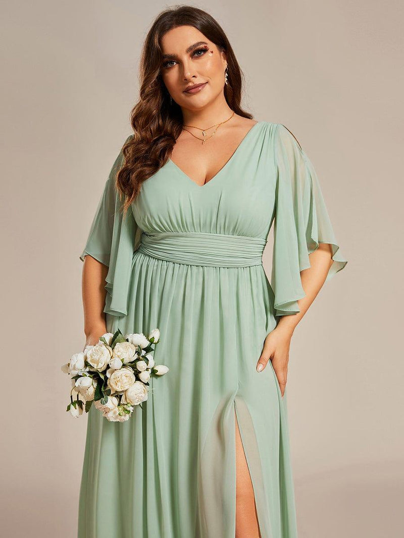 pretty ELYAN|Plus Size V-Neck A-Line Chiffon Bridesmaid Dress