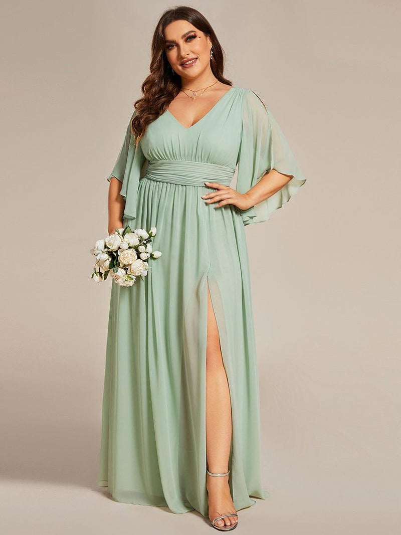 pretty ELYAN|Plus Size V-Neck A-Line Chiffon Bridesmaid Dress