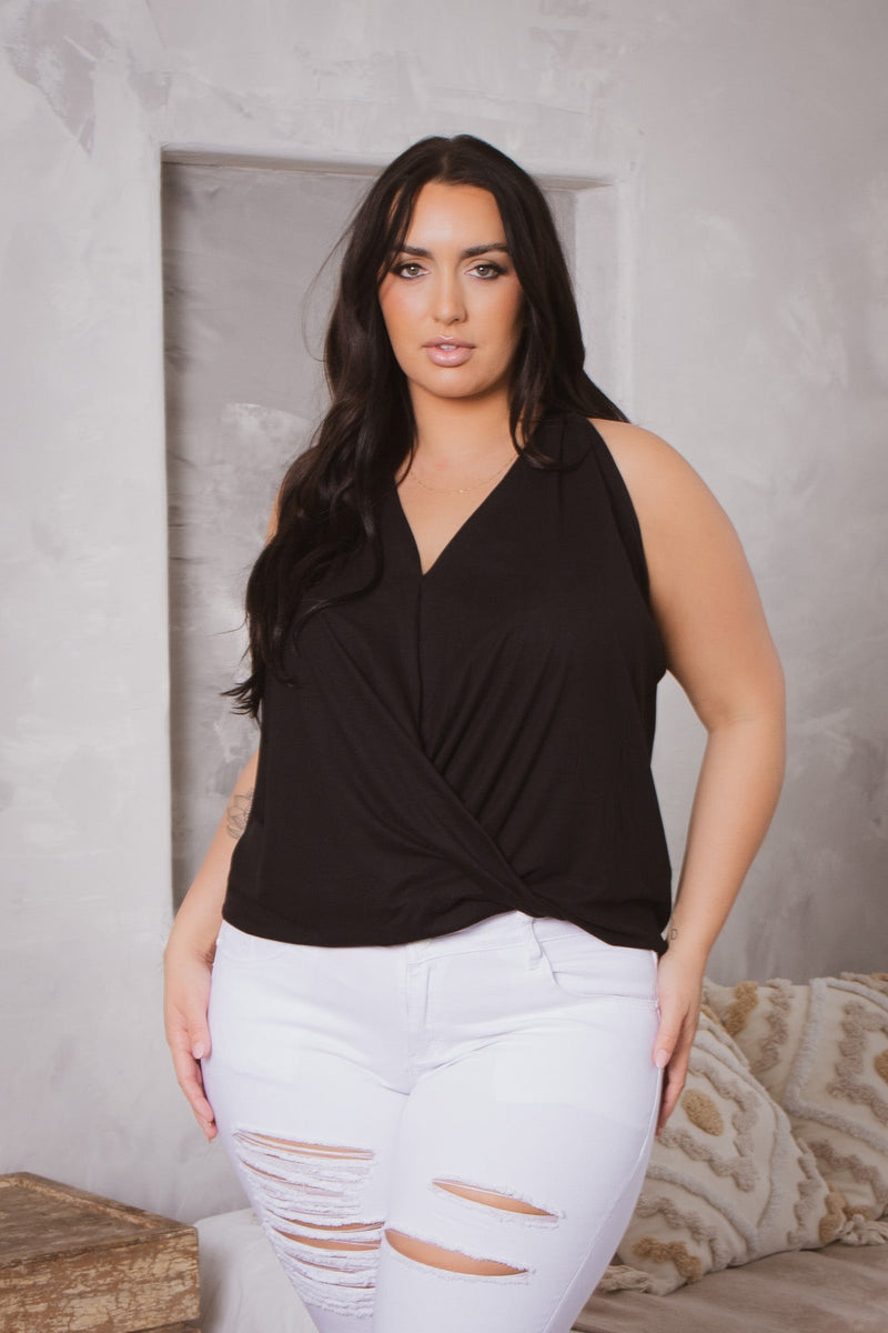 Plus Size Surplice Halter Top - Black