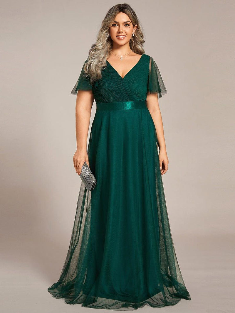pretty MISTE|Plus Size Floor-Length Bridesmaid Dress with Short Sleeve