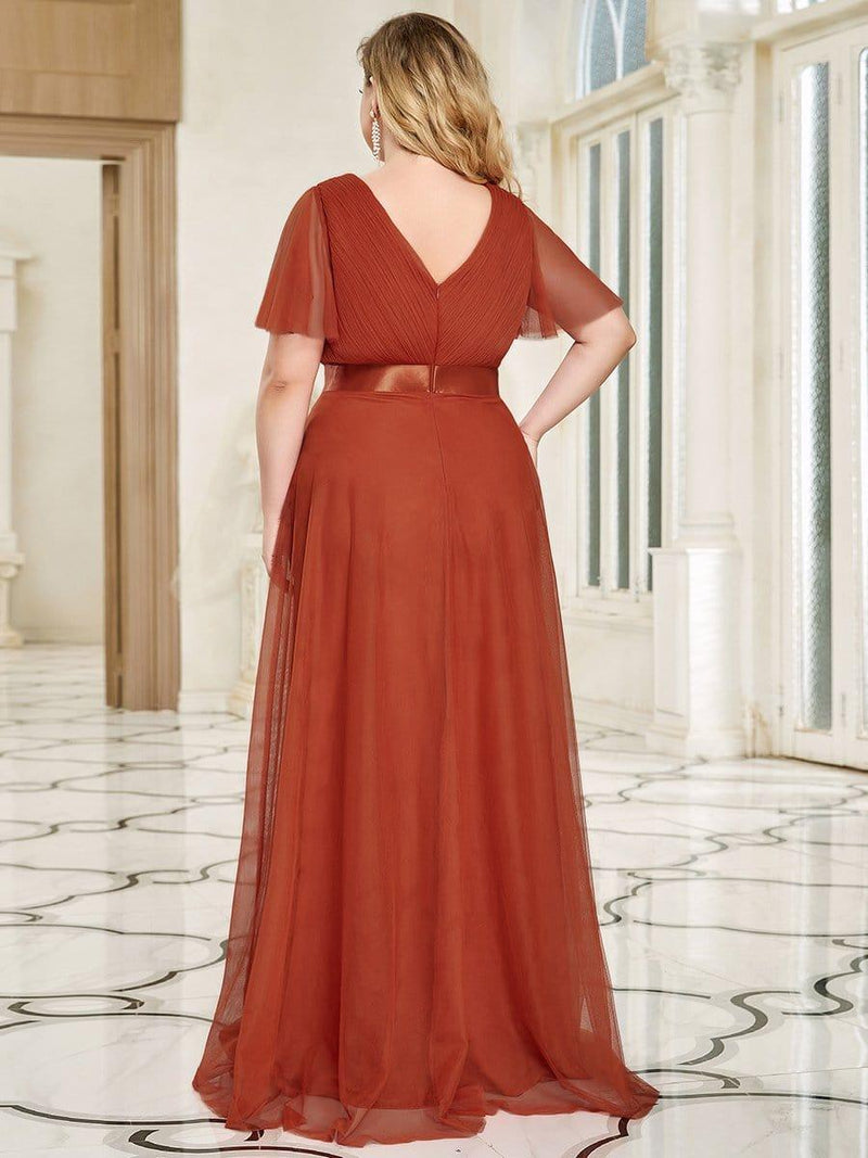 pretty MISTE|Plus Size Floor-Length Bridesmaid Dress with Short Sleeve