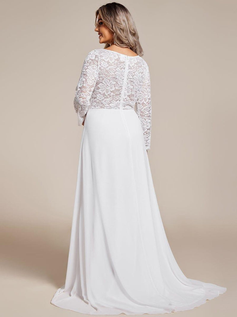 THE ICON'S BRIDE|Plus Size Lace Long Sleeves Eyelash Edge Bodycon Mermaid Chiffon Wedding Dress