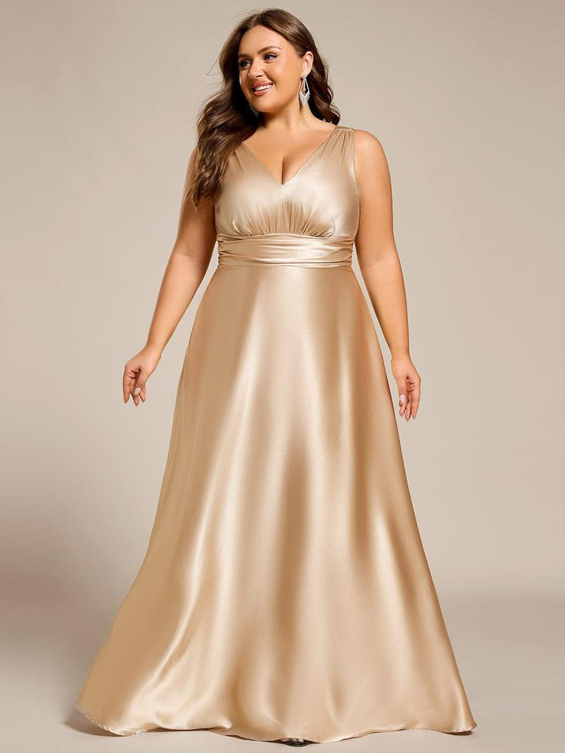 pretty INDY|Plus Size Sleeveless Empire Waist Satin Maxi Bridesmaid Dress With Pockets