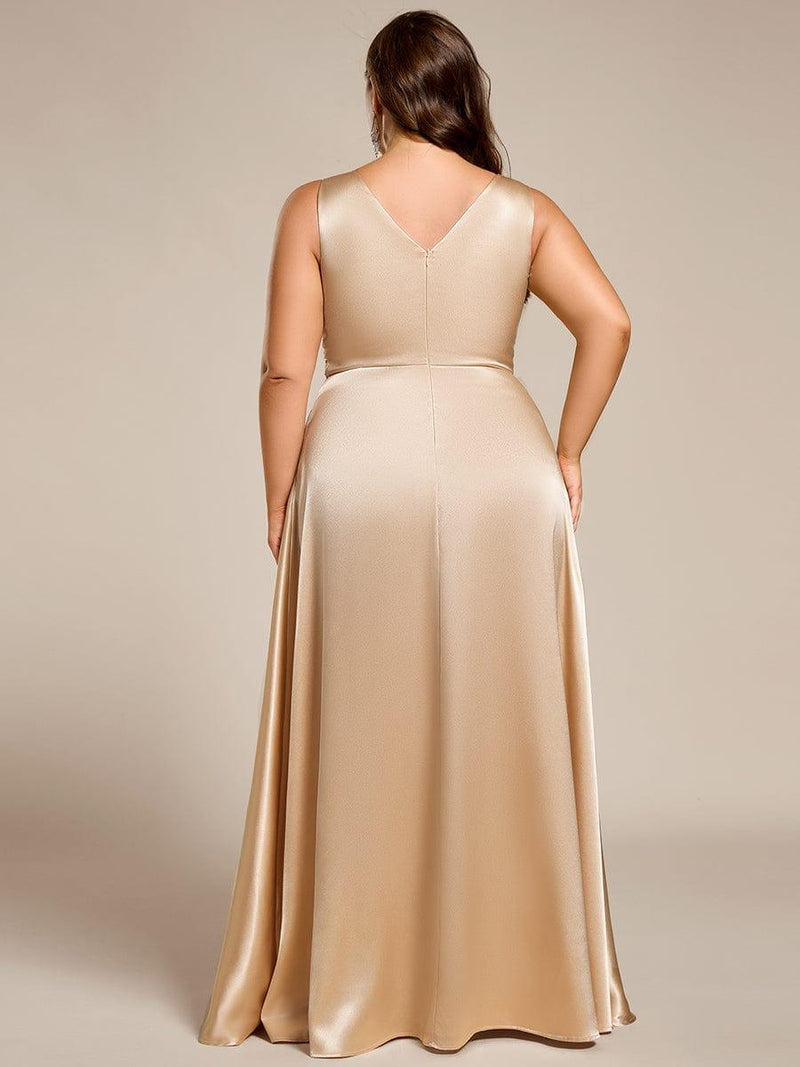 pretty INDY|Plus Size Sleeveless Empire Waist Satin Maxi Bridesmaid Dress With Pockets