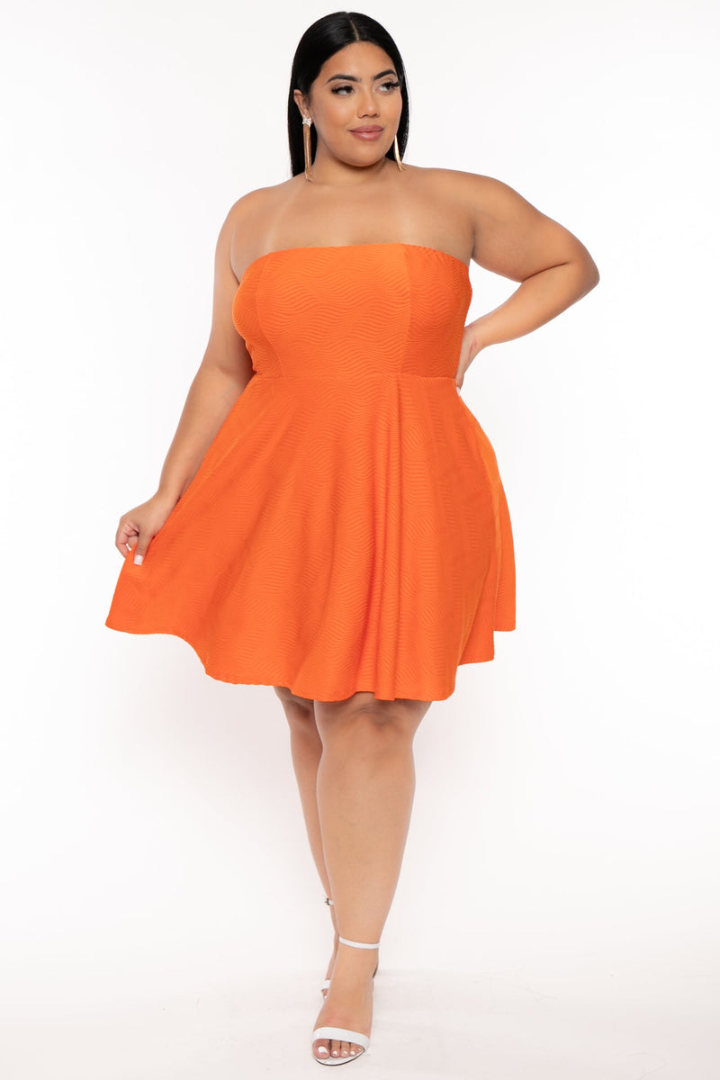 Plus Size Iree Wavy Flare Dress -Orange
