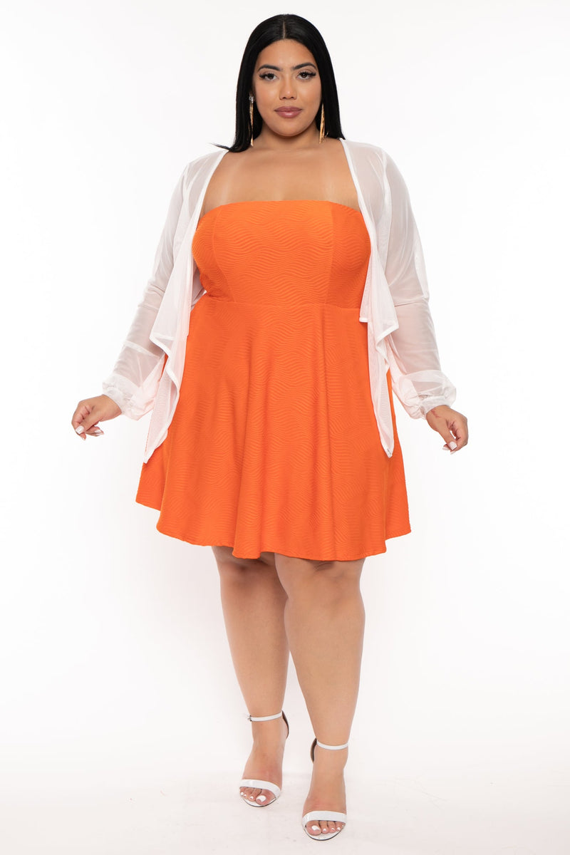 Plus Size Iree Wavy Flare Dress -Orange