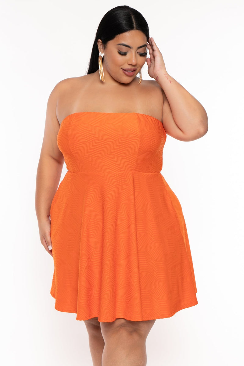 Plus Size Iree Wavy Flare Dress -Orange