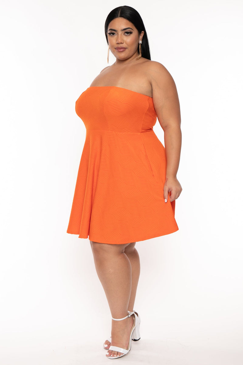 Plus Size Iree Wavy Flare Dress -Orange