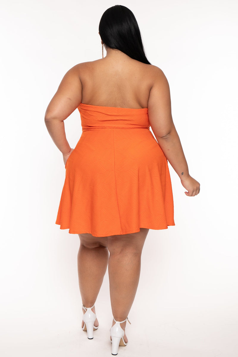 Plus Size Iree Wavy Flare Dress -Orange